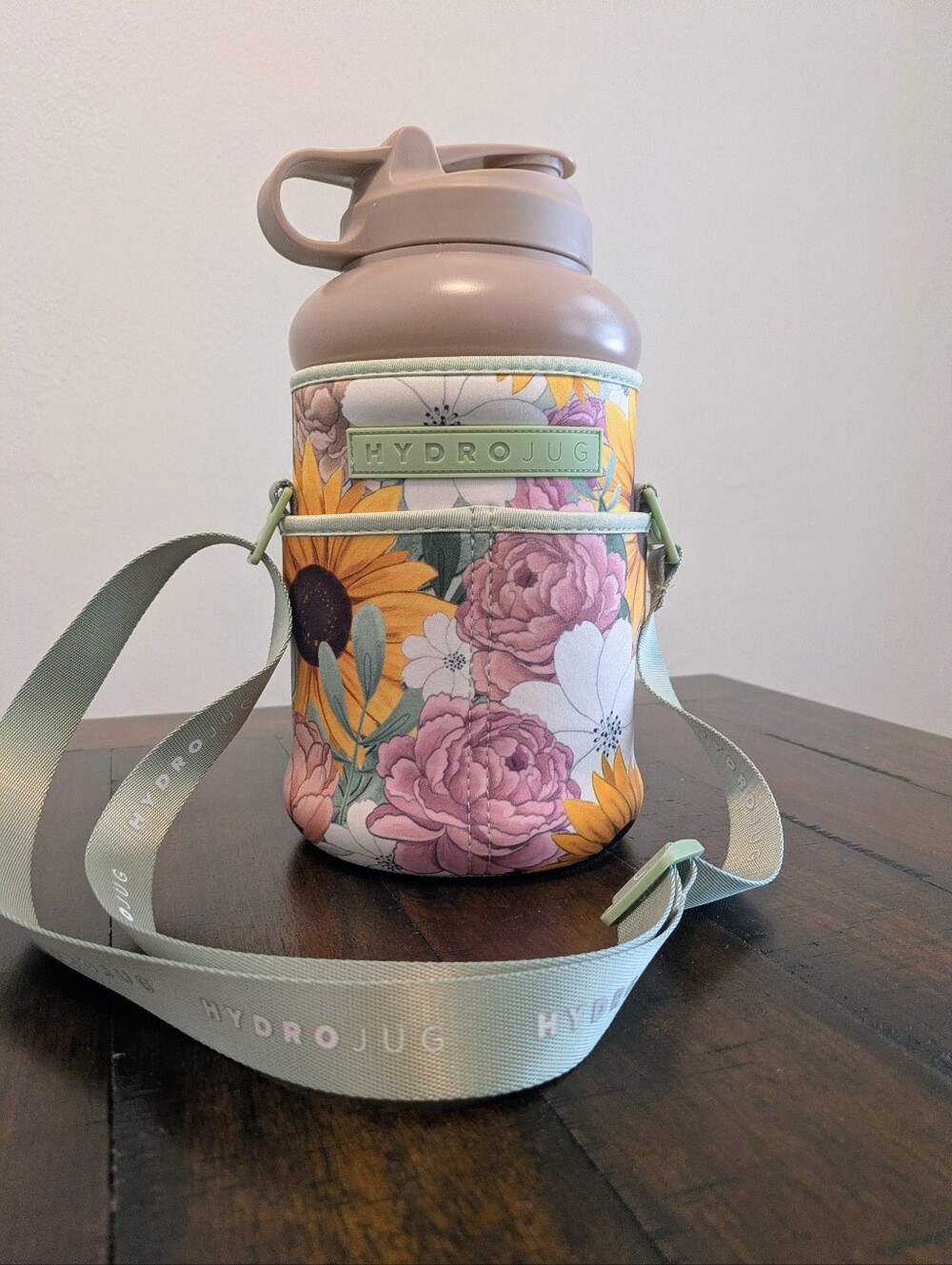 HydroJug Floral Crossbody Bottle Carrier - Blush Pink, Yellow & Green
